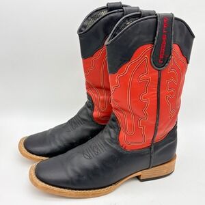 DBL Barrel‎ Kids Size 2 Black Red Western Cowboy Cowgirl Boots Farm Square Toe